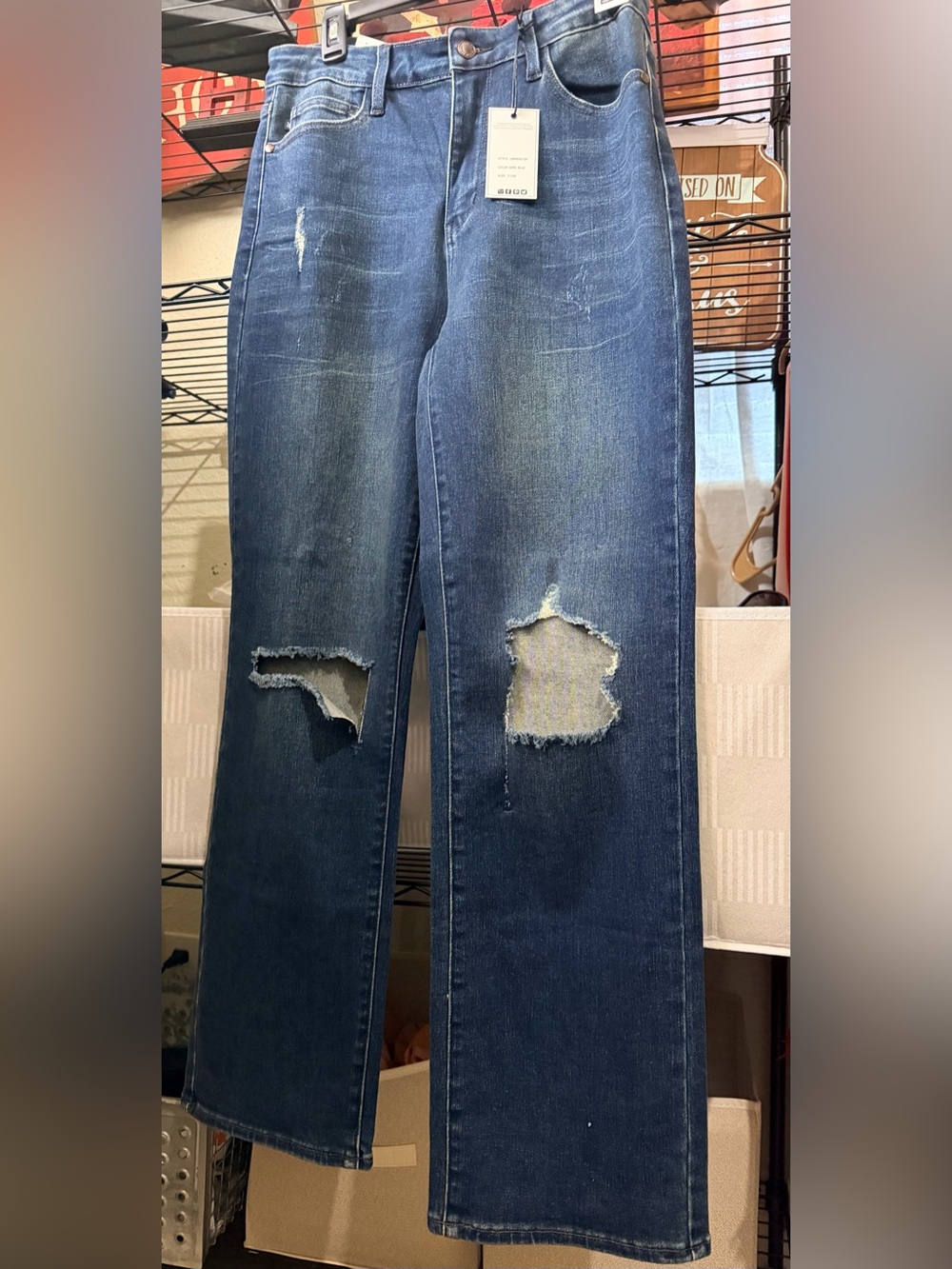Judy Blue Dark Blue Distressed Straight Leg Jeans